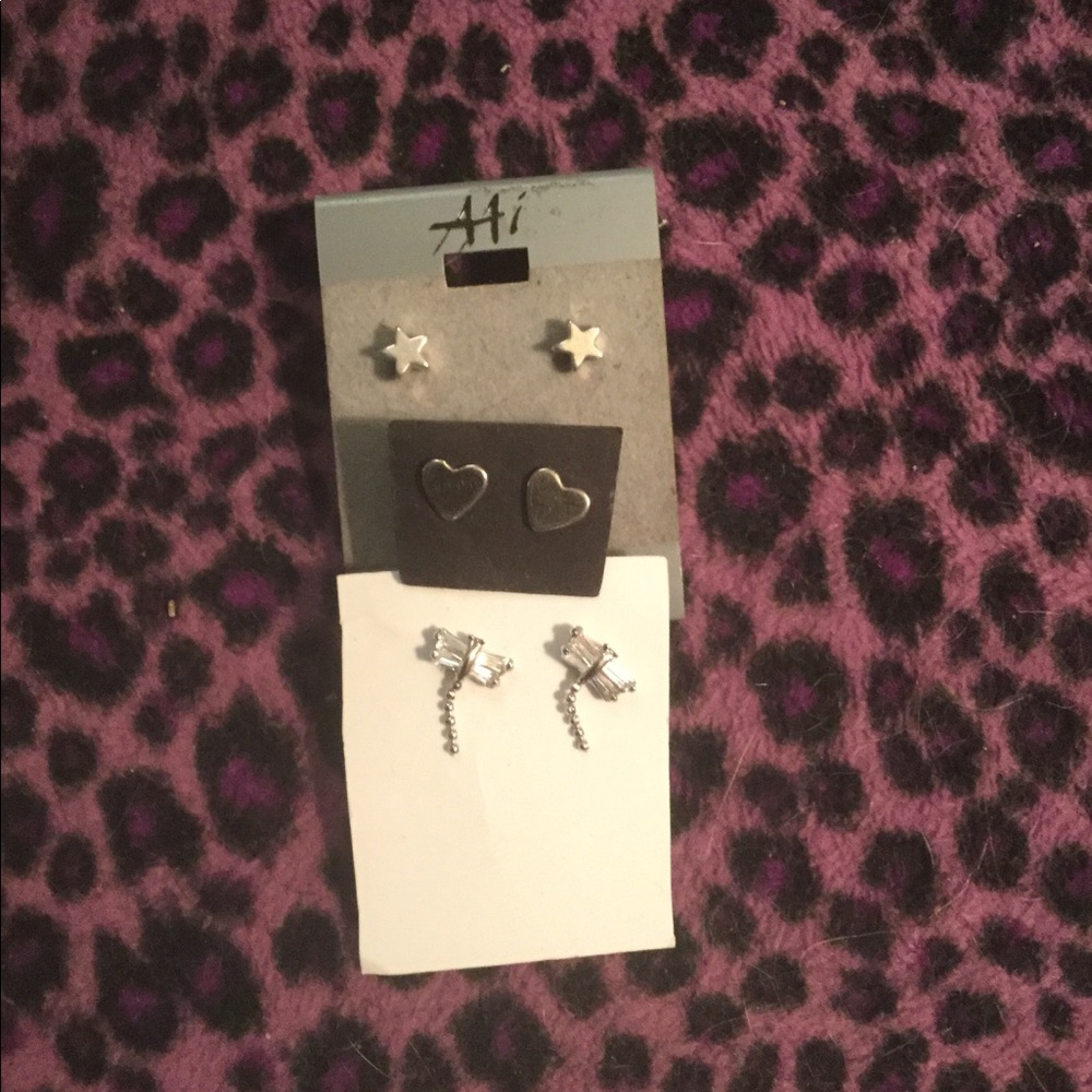 Three pr tiny silver earrings